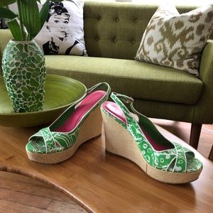 Lilly Pulitzer Green White Floral Wedges 8M